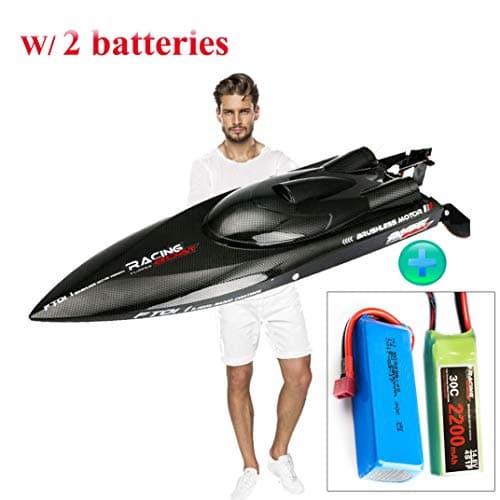 SOWOFA 2019 Upgrade ft011 Remote Control Boat 34.2 mph (55km/h) w/ 2 Batteries （2800mAh & 2200mAh Batteries） Brushless Motor Rc Speedboat for Adults Boys Hobby Lake 25.5' Inches Feilun FT011 RC Boat