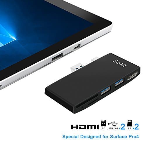 Surface Pro 4 USB 3.0 Hub and Card Reader Combo with Build-in Mini DP to HDMI Adapter, Dual USB 3.0 Port and SD & 2 TF/Micro SD Memory Card Reader for Microsoft Surface Pro 4