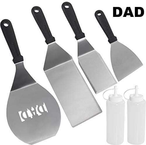 ROMANTICIST 6pc Griddle Spatula Set with ‘DAD’ Perforated Design - Heavy Duty Griddle Tool Kit - Great for Flat Top Cooking Camping Tailgating for Men Dad