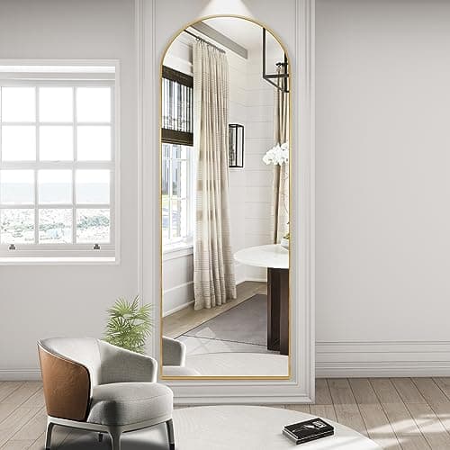 WallBeyond Arched Full Length Mirror with Stand Arch Floor Mirror Full Length Wall-Mounted for Living Room Bedroom Bathroom Aluminum Frame Standing or Leaning Hanging (Gold, 65" x 24")