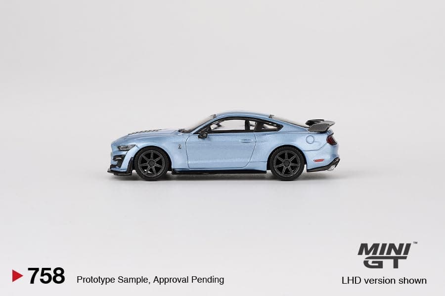 Mini GT Models True Scale Miniatures Car Compatible with Ford Mustang Shelby GT500 Heritage Edition Blue 1/64 Diecast Car MGT00758