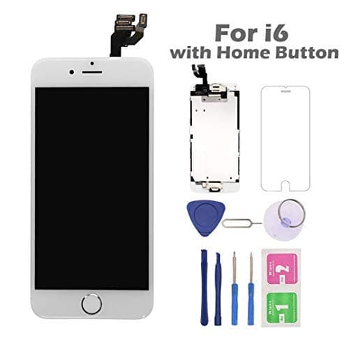Full Assembly for iPhone 6 Screen Replacement with Home Button 4.7 Inch LCD Display Digitizer Touch Screen with Repair Tool Kit White A1549 A1586 A1589
