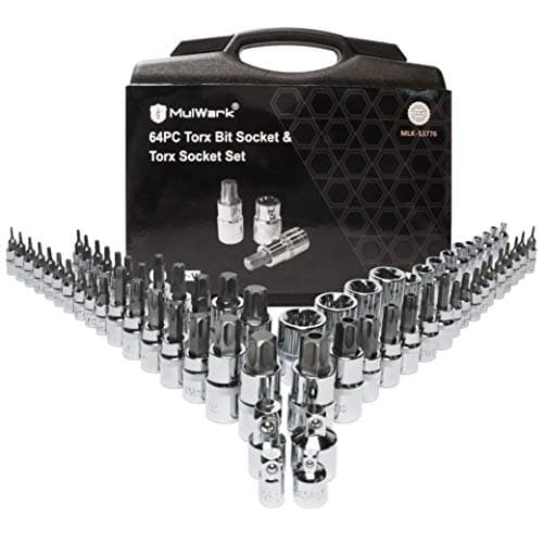 MulWark Premium 64-Piece Master 3/8, 1/4, 1/2 in. Drive Torx Bit Socket and External Torx Socket Set w./ Impact Adapter and Reducer | S2 and Cr-V Steel | Automotive, Bike, Motorcycle & ATV