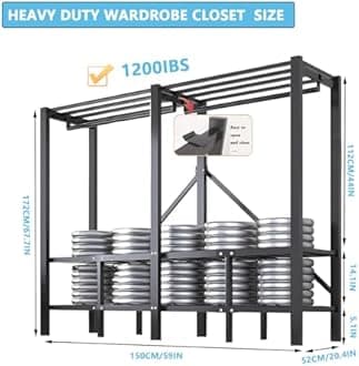 Heavy Duty Portable Closet with Cover 1200Ibs Foldable Covered Clothes Rack for Hanging Clothes Armoire Wardrobe Closet System Freestanding Coat Storage Garment Racks (150cm/59in（Hazy Gray）)