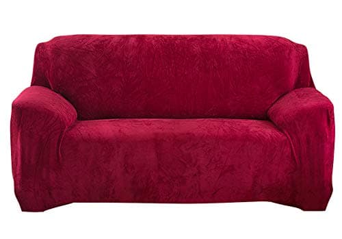 Hengweiuk Thick Sofa Covers, Premium Pure Color Sofa Protector 1/2/3/4 Seater Velvet Sofa Slipcover Stretch Easy Fit Stylish Furniture Cover Pet Dog Protector (Wine Red, 2 Seater/Loveseat)