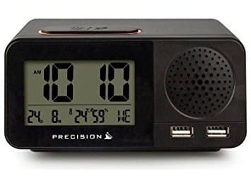 Precision Radio Controlled Digital USB Dual Alarm Black Clock