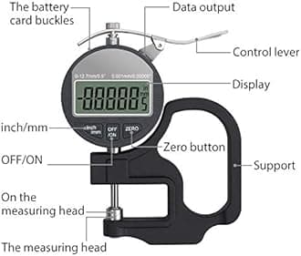 Neoteck Digital Thickness Gauge, Digital Thickness Measuring Instrument, Accuracy 0.0001mm, Measuring Range 0-12.7mm, Aluminum Alloy, Large LCD Screen, High Precision Thickness Measuring Instrument