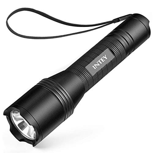 INTEY Tactical Flashlight, USB Rechargeable Flashlight, Zoomable, IP65 Waterproof, 900 Lumens CREE LED Torch Light, 5 Light Modes for Camping and Hiking