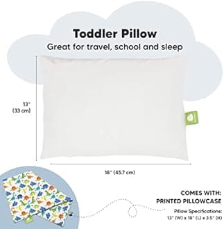 Toddler Pillow with Pillowcase - 13x18 My Little Dreamy Kids Travel Bed Pillows for Sleeping, Organic Cotton Small Pillowcase, Soft & Breathable, Machine Washable, Toddlers 2-5 Years Old (Happy Dino)