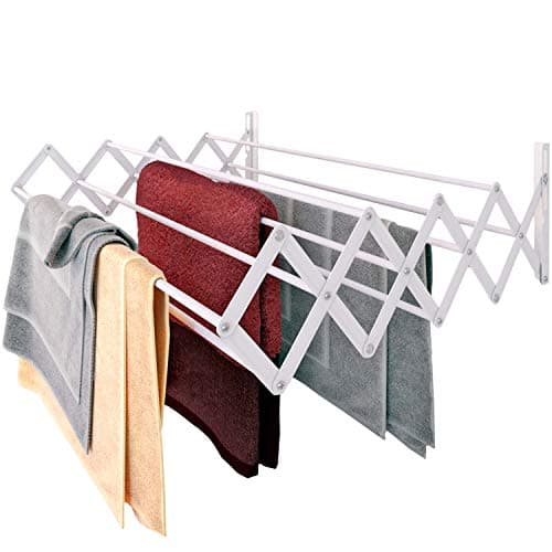 Home Intuition Folding Wall Mounted Laundry Rack for Drying Clothes, White
