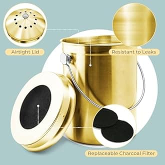 EPICA Countertop Compost Bin Kitchen | 1.3 Gallon | Odorless Composting Bin with Carbon Filters | Indoor Compost Bin with Lid | Stainless Steel Kitchen Composter for Food Scraps & Waste Recycling