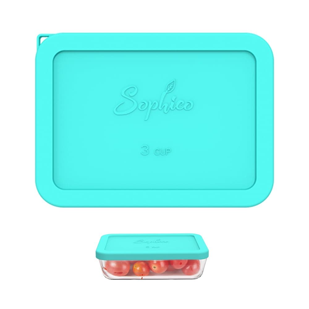 Sophico 3 Cup Rectangle Silicone Storage Cover Lids Replacement for Pyrex 7210-PC Glass Bowls, Container not Included (MINT, 1 Pack)