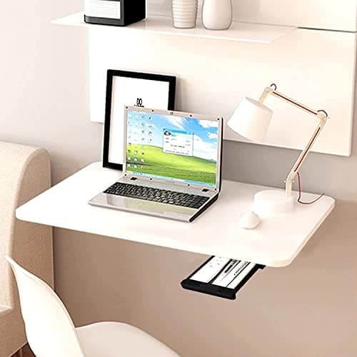 Torche 16x24 Inch Wall Mounted Folding Round Corner Study Table with Drawer—Foldable Laptop Desk for Home & Office, Space-Saving & Stylish