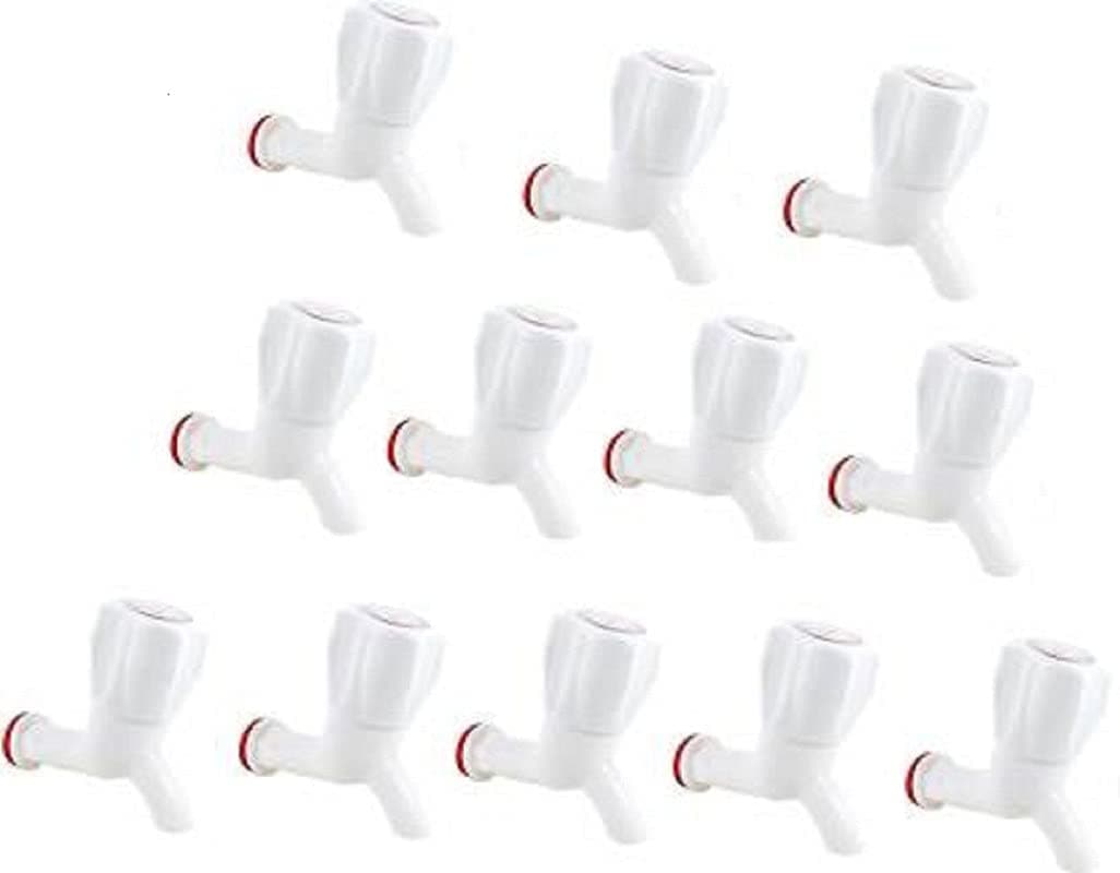 Supreme Bazaar White Pvc Plastic Bib Cock/Water Taps For Kitchen Bathroom Wash Basins - Set Of 12 (1/2", 15 Mm) Type Pvc Taps Faucet For Hot And Cold Water, Glossy