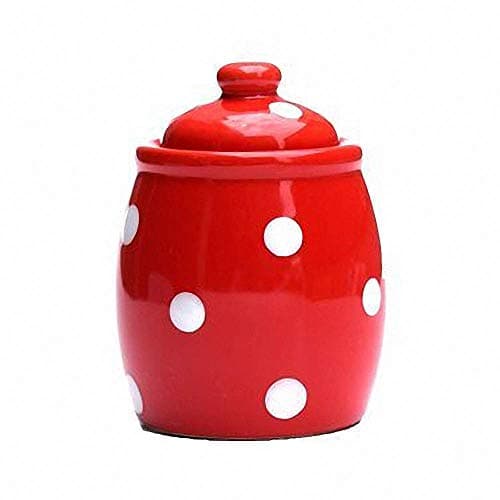Ceramic Dot Pattern Sugar Bowl Sugar Dispenser Salt Pot Pepper Storage Jar Seasoning Pot Container Sugar Box Condiment Spice Holder with Lid for Home Kitchen, Red