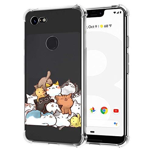KIOMY Cat Shockproof Case for Google Pixel 3XL 5.8 Inch Clear with Cute Kitten Design Bumper Protective Flexible Slim Fit Gel Rubber TPU Funny Cell Phone Back Cover