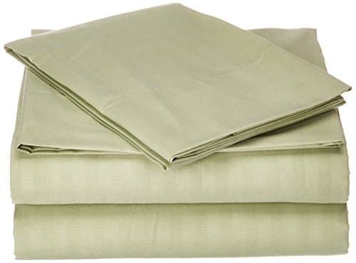 Crystal Trading 4-Piece Bed Sheet Set - Dobby Stripe - 100% Cotton Sateen - 300 Thread Count (Twin, Sage)