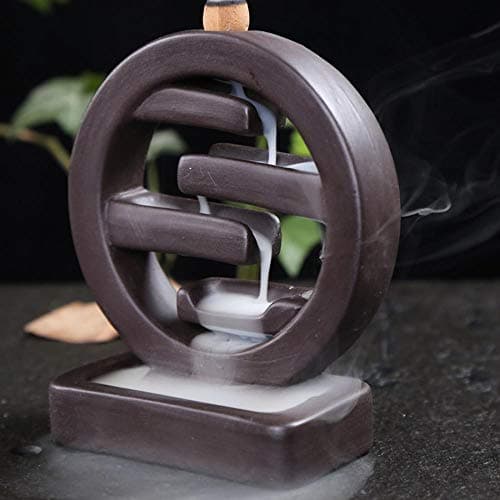Round Incense Burner Backflow Incense Holder, Ceramic Handcrafted Backflow Incense Burner with 10PCS Incense Cones for Home Decor Yoga