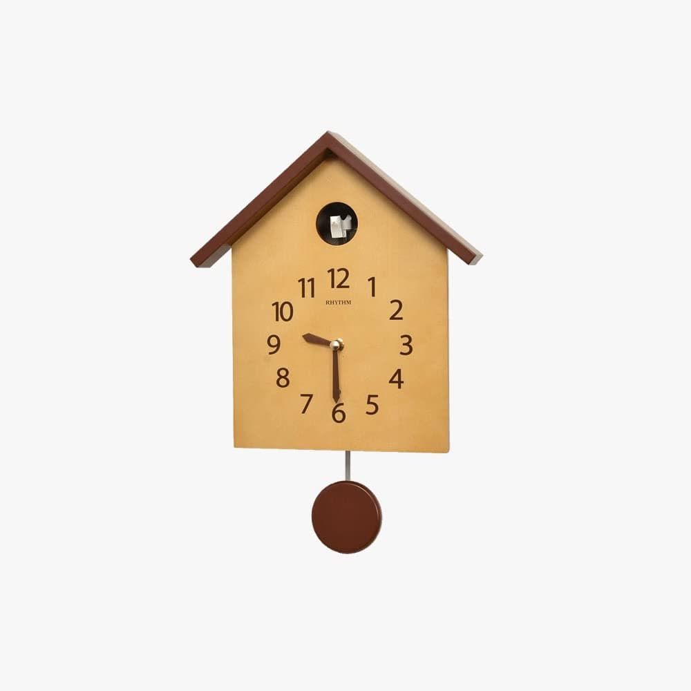 RHYTHM(Japan Auto Night Shut-Off by Sensor Hourly Mechanical Bird Chirping One Bird, Pendulum with Door Cuckoo Clock 26.5x40.4x11.0cm