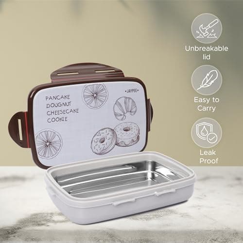 Jaypee Plus Steel Lunch Box Ecosteel Sr Inner SS Insulated Lunch Box for School & Office, Spoon, Airtight Leak-Proof, Snacks Tiffin Box for Kids, Light Weight,Grey 650 ml