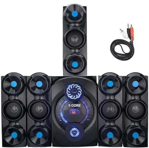 9 CORE|Black Commando Home Theatre 5.1 Channel or Wall Mount Satellites. 6 inch subwoofer Multimedia Connectivity Bluetooth,Fm,USB,Aux. Compatible with Smart tv,Laptop,Smart mobiles,Gaming Console etc