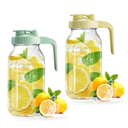 Mason Jar with Pour Spout Lid V-shaped, 2 Quart Iced Tea Pitcher Double Leak Proof, 64 oz Drink Pitcher for Breastmilk, Sun Tea, Juice, Coffee Creamer, Formula Pitche