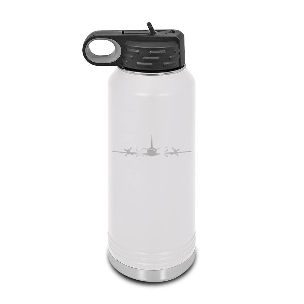 Front View P-3 Orion Laser Engraved Water Bottle Customizable Polar Camel Stainless Steel with Straw - anti-submarine p3 White 32 oz
