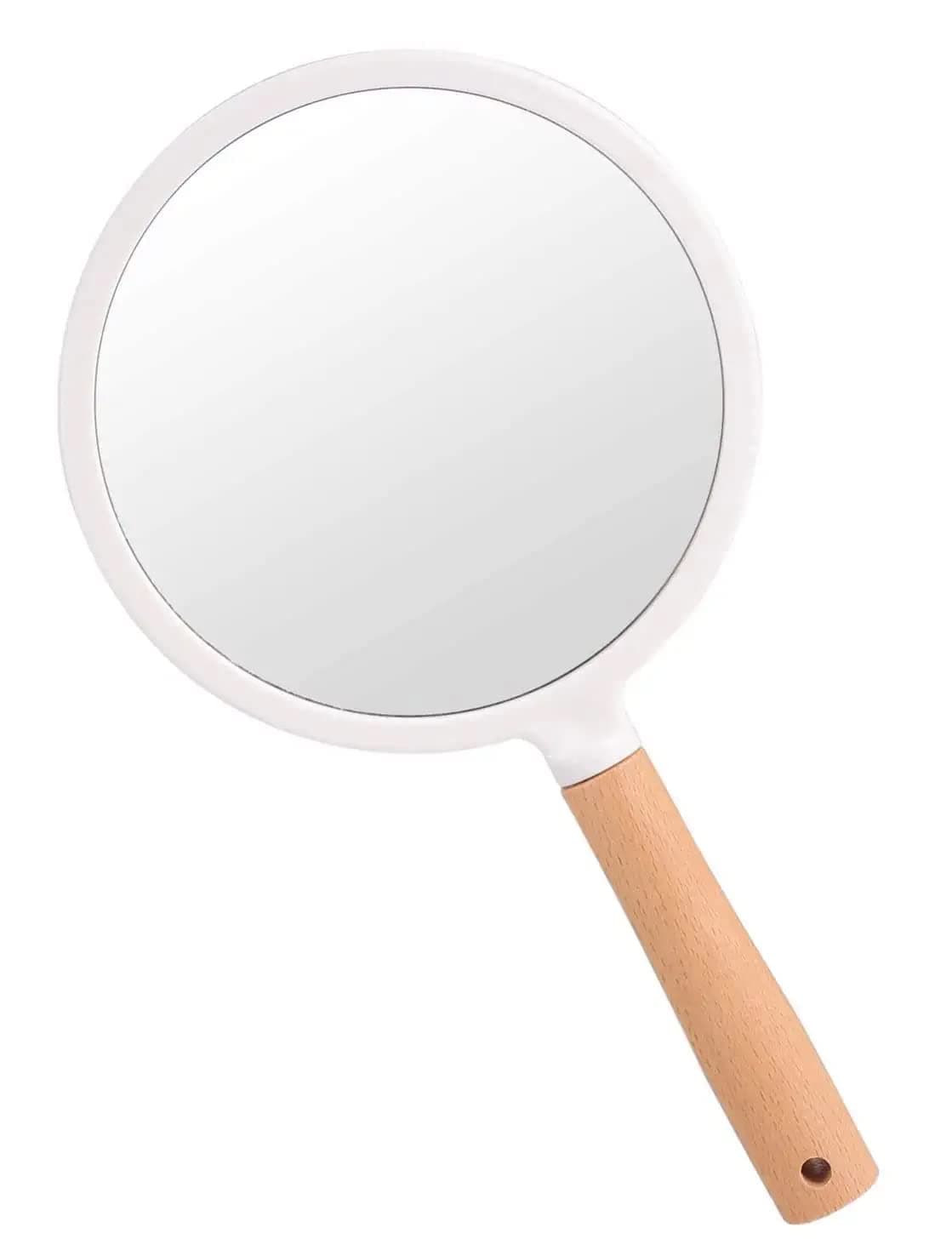 Makeup Mirror with Magnification, for Desk Make Up, Magnifying Hand Held Mirror (Wood Hand Mirror Round)