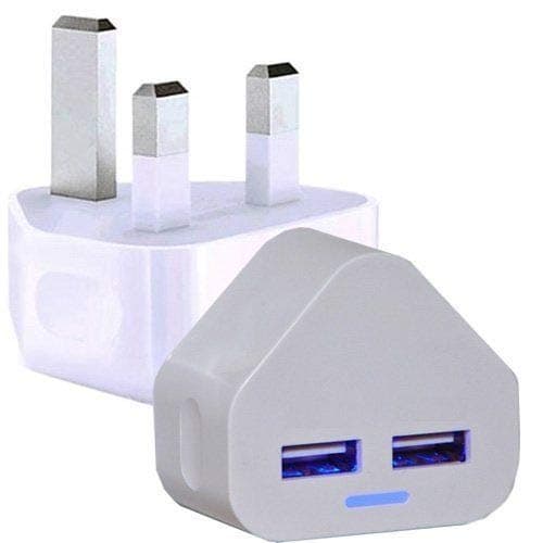 White Dual 2AMP/2000mAh Rapid Double Speed Universal USB Charger With Smart IC UK Plug For iPhone/iPad/iPod/Samsung Galaxy Tab/HTC/Windows Phone/Tablet & USB Socket Devices (White)