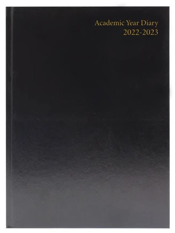 2025-26 A5 Page Per Day Academic/Mid-year Diary with Hard Cover and Matching Ribbon- Black