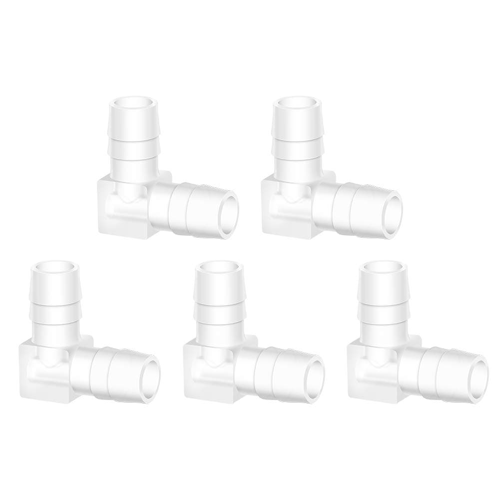 Quickun 1/4" Hose Barb 90 Degree Elbow L Fitting, Plastic 2 Way Equal Barbed Joint Splicer Mender Union Adapter Hose Fitting (Pack of 5)