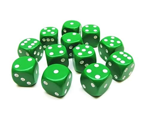 D6 Board Game Dice Set (Green/White, 12 Pieces)