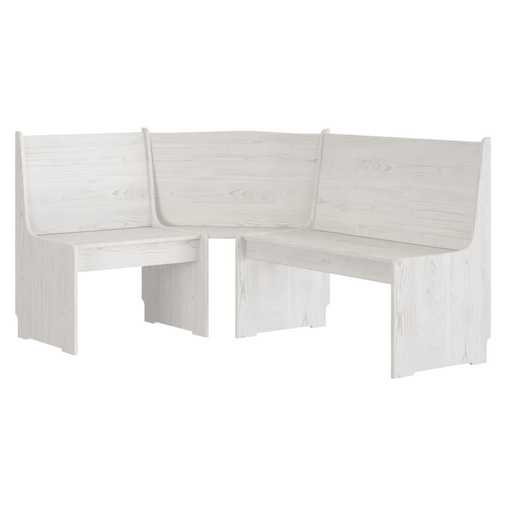 vidaXL Solid Wood Pine Corner Bench - White, Adjustable Left/Right Lounge Seat for Living/Dining Room, 151x118.5x85cm, with Backrest