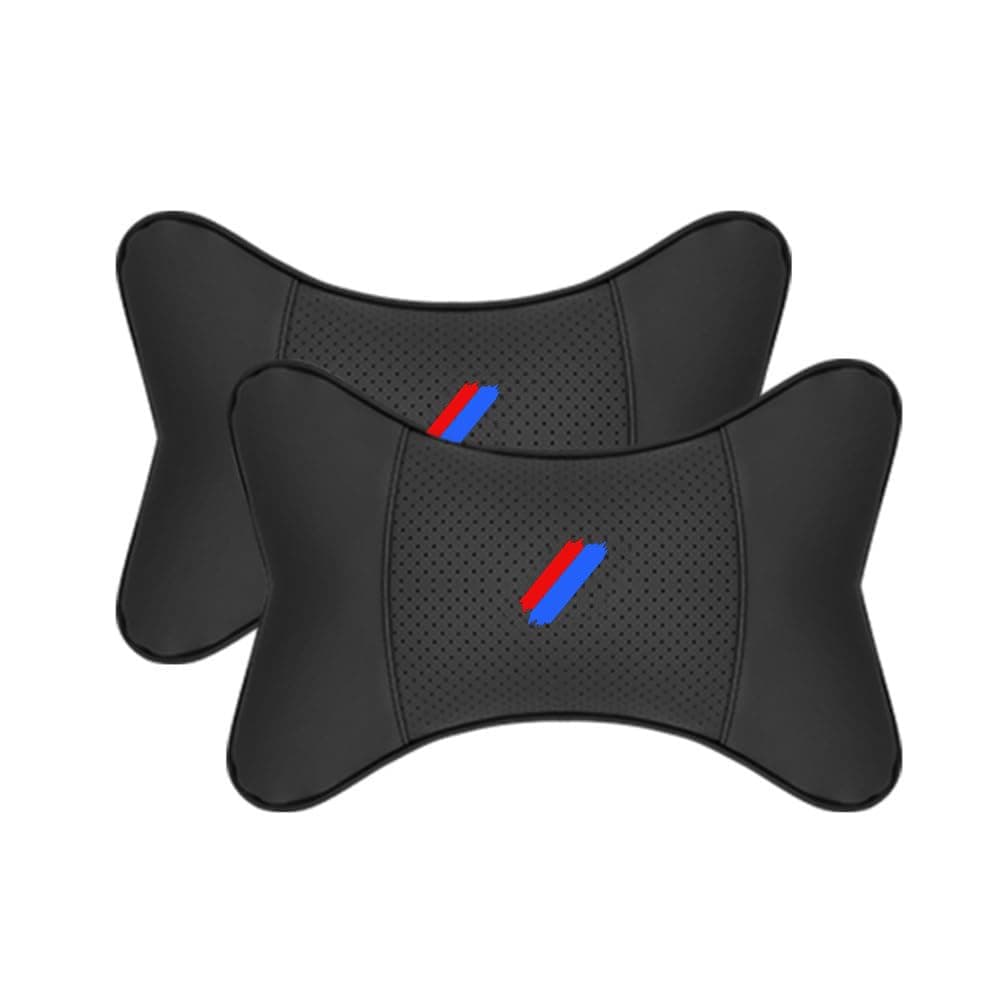 2 PCS Car Neck Pillow Compatible with BMW 1 2 3 4 5 6 7 Series X1 X2 X3 X4 X5 X6 X7 Accessories, Car Soft PU Leather Headrest Neck Support (A)