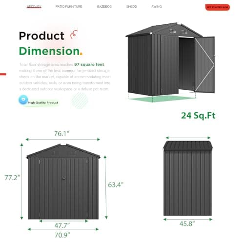 AECOJOY Shed 6' x 4' Storage Shed, Dark Grey Metal Sheds & Outdoor Storage Clearance, Utility and Tool Garden Shed with Lockable Doors for Backyard, Patio, Outside Use