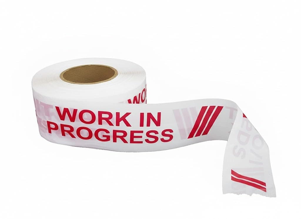Caution/Work in Progress/Danger Barricade Tape 3 Inches (300 Mtr Roll), Printed Barrier Warning Tapes, White Tape with Bold RED Text, Maximum Visibility