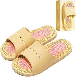 Acupressure Massage Slippers Acupressure Foot Massager Shoes Reflexology Sandals Gift for Men Women Reduce Feet Neuropathy Pain Relief and Tension (Yellow,US Women 8-9/ Men 6.5-7.5)
