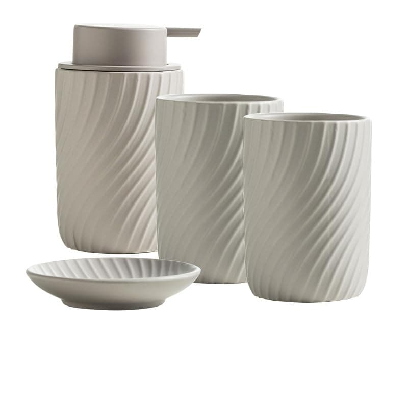 Bathroom Accessories Set- 4 Pcs Ceramic Bathroom Accessories Complete Set, Water Ripple Bathroom Accessories with 1 Soap Dispenser, 1 Toothbrush Holder, 1 Tumbler and 1 Soap Dish (Oat color)