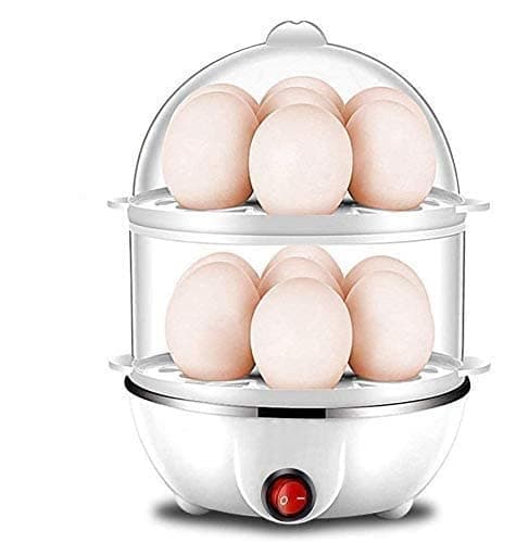 DEEJET egg boiler Poacher machine Electric Automatic Off 14 Egg Poacher Mini Boiler for Steaming, Cooking Boiling Frying, Multi function 2 in 1 Egg Boiling Steamer Egg Pan Egg Cooker, Double Layer 14 Egg Boiler