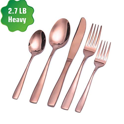 Zonegrace Rose Glod Silverware Set,Mirror Finish 20-Piece Stainless Steel Copper Flatware Cutlery Set,Kitchen Utensil Set Service for 4,Tableware Cutlery Set for Home Restaurant Party,Dishwasher Safe