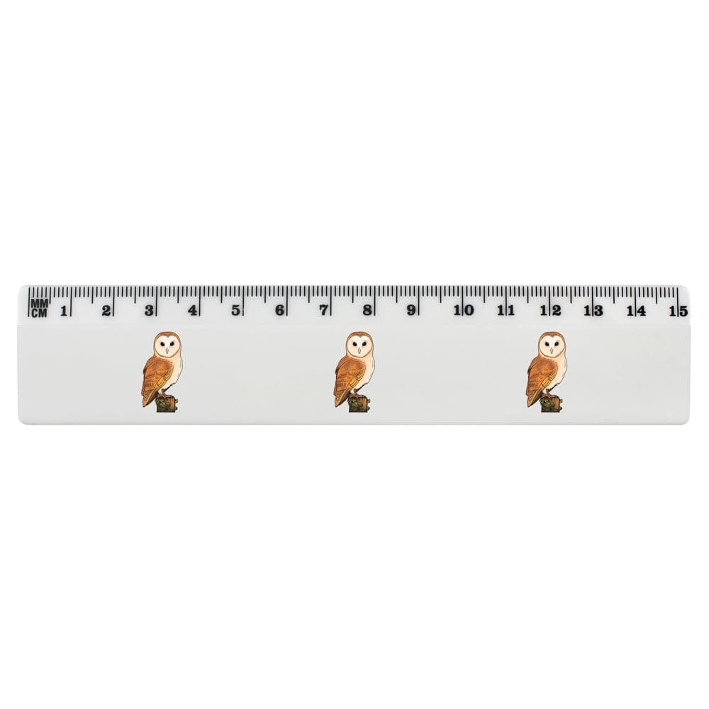 'Perched Barn Owl' 15cm (6 Inch) White Plastic Ruler (RL00085629)