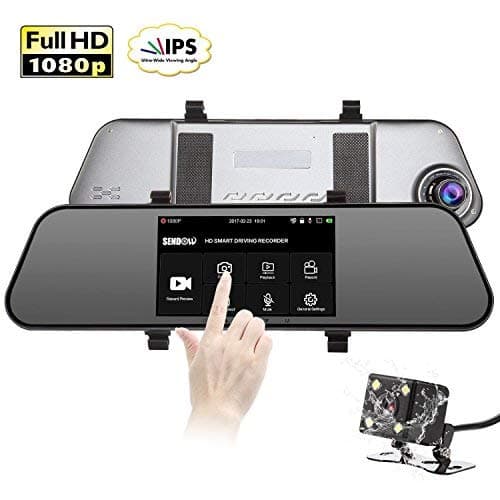 On Dash Cameras Full HD, Sendowtek Dual Mirror Dash Camera 1920x1080P Front and Rear Dash Cam 5 Inch IPS Touch Screen Dashboard Camera with 150° Wide Angle, Night Vision, G-Sensor, Loop Recording