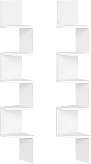 HOOBRO Corner Shelf Wall-Mounted, Set of 2 Floating Corner Shelves for Wall, 5-Tier Corner Bookshelves for Living Room, Bedroom, Bathroom, Home Office, White WT26BJP201