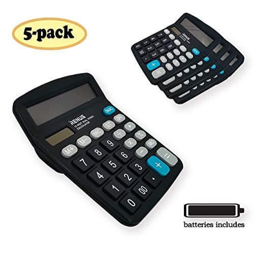 RENUS Electronic Desktop Calculator - 5 Packs, 12 Digit Large Display, Solar Battery LCD Office Calculator