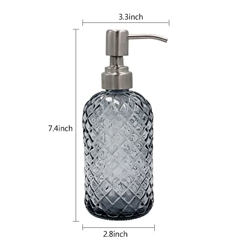 16 oz Diamond Pattern Glass Soap Dispenser, Kitchen and Bathroom Refillable Soap Dispenser with Rust Resistant Stainless Steel Pump for Hand Soap, Lotion Glass Liquid Dispenser(Grey-2pack)