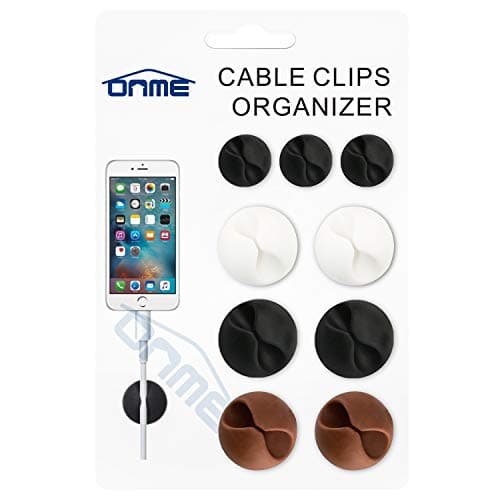 ONME Cable Clips, Cable Holder Multipurpose Cord Management for Home Non-Toxic Rubber Material Self-Adhesive Desk Cord Clips Durable Cord Organizer Black Cord Holder for Office (Black 10pcs)