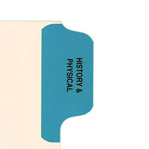 - Individual Chart Divider Packs, History & Physical (Med Blue), Side Tab 1/8th Cut, Pos #1 (Pack of 50)