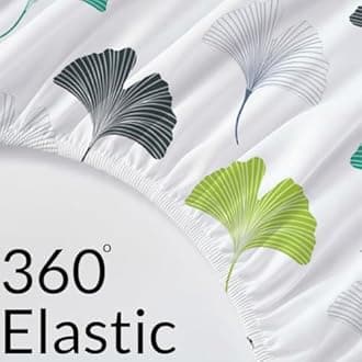 HOMEMONDE 100% Cotton Fitted Bed Sheet for Single Bed, Ginkgo Leaf Printed All Around Elastic Bedsheet (72 x 48 Inch) with 1 Pillow Cover | Perfect for Home Decor & Gifting