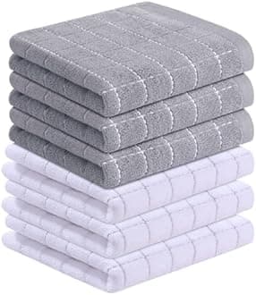 Homaxy 100% Cotton Terry Kitchen Towels(Mixed Color, 13 x 28 Inches), Checkered Designed, Soft and Super Absorbent Dish Towels, 6 Pack
