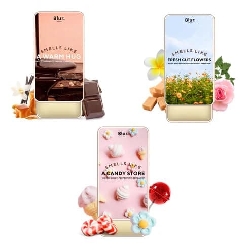 Blur India Solid Perfume | Fresh Cut Flowers+Warm Hug+Candy Store Fragrance | Alcohol Free | Perfume Primer | Safe For Skin | Pack of 3